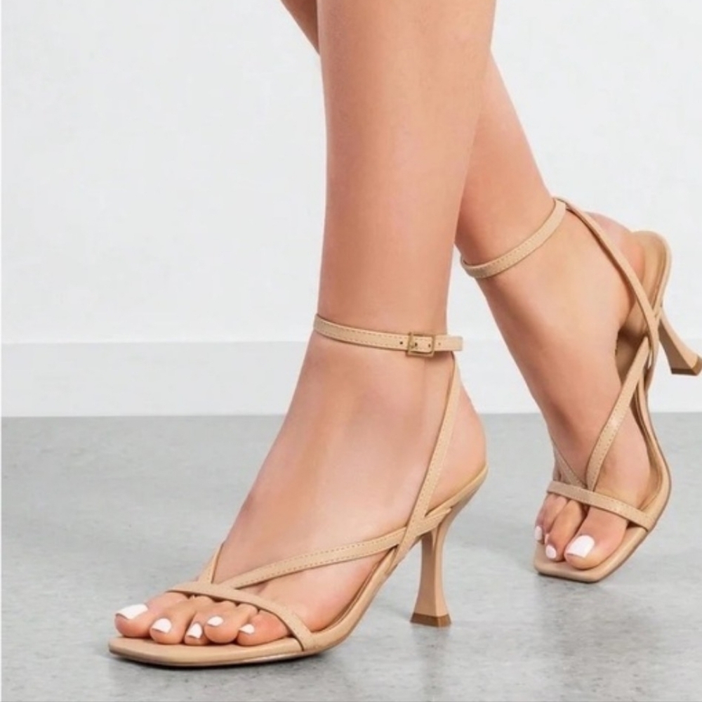 Nude Strappy Ankle‑Tie Heels - Women's Dress Sandals